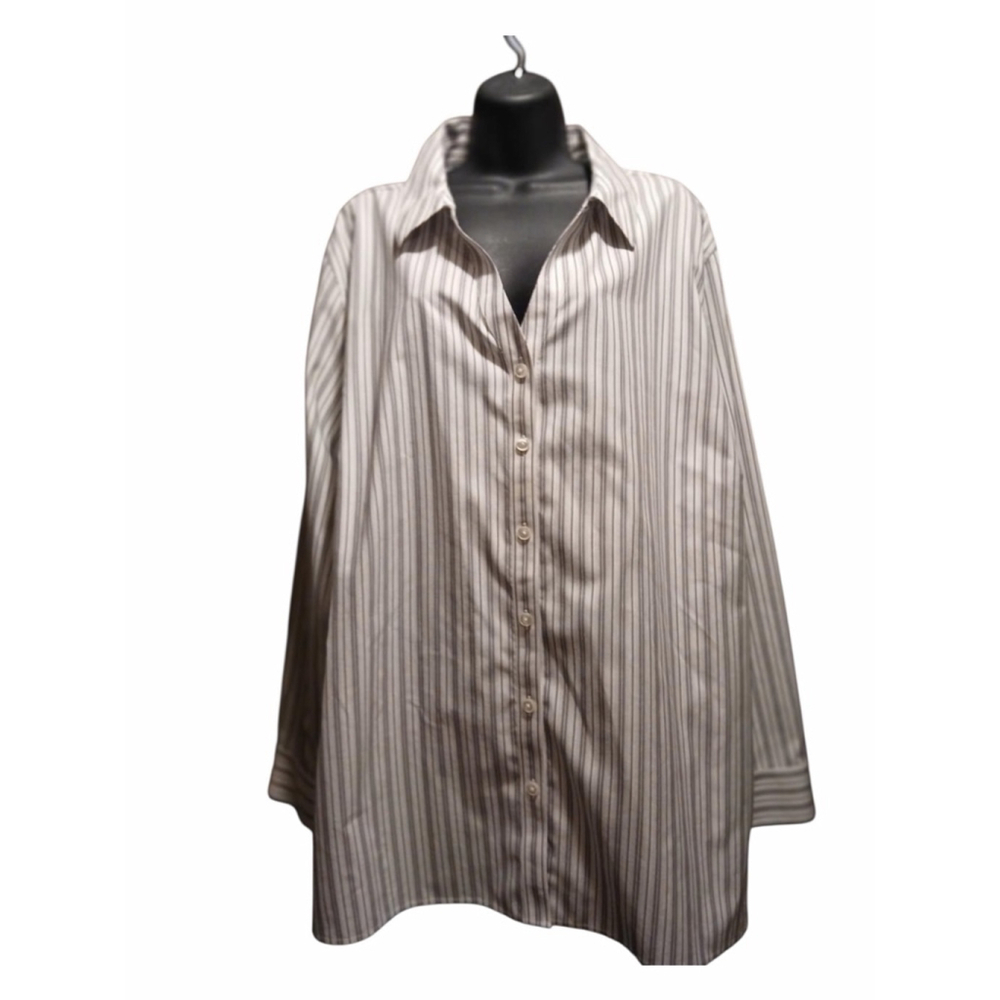 Catherines Women's Gray & White Striped Non-Iron Button-Down Shirt - Size 3X - J